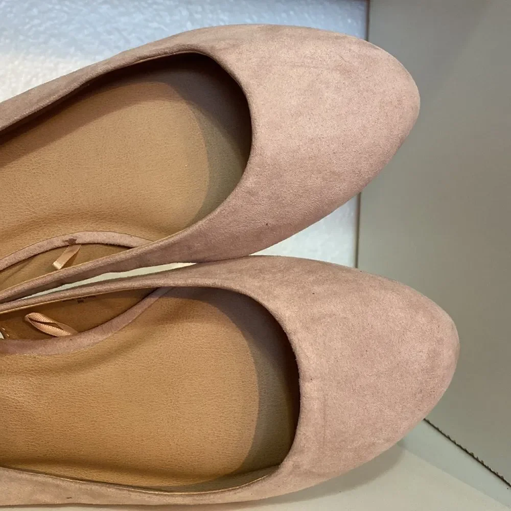 Torrid Faux Suede Tan Sling Back Bow Ballet Flat Shoe